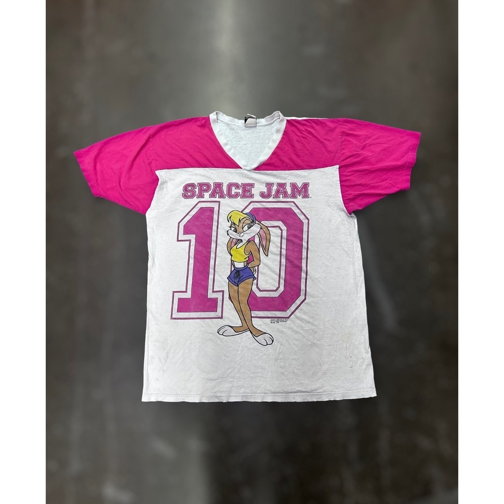 Vintage 1996 Space Jam Lola Bunny Pink White V-Neck T-Shirt Women's XL  USA
